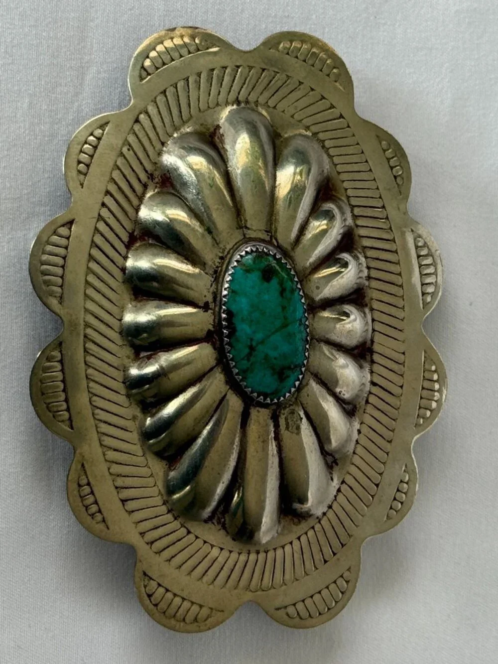 VINTAGE NAVAJO NATIVE AMERICAN TURQUOISE STERLING SILVER CONCHO BELT BUCKLE 46g